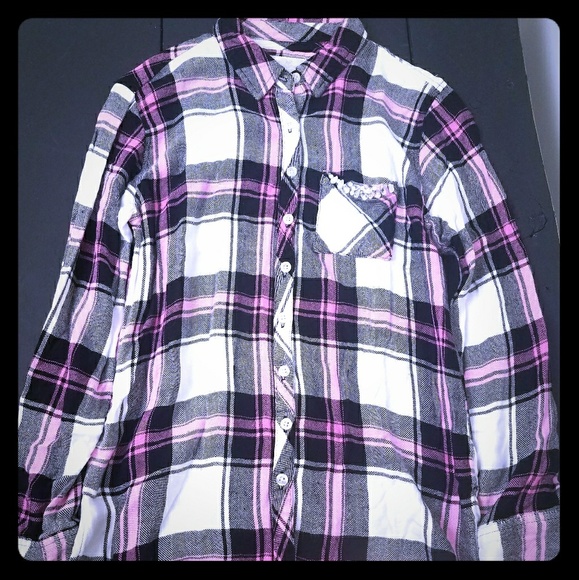 Girls Justice Shirt Flannel Plaid Pink 